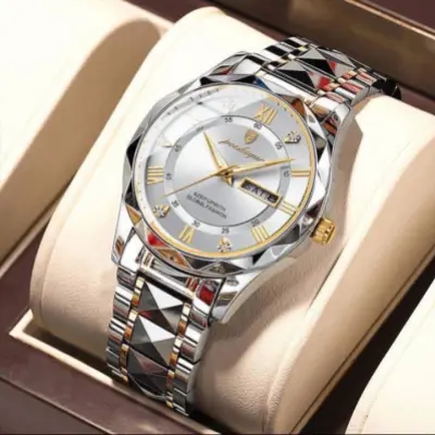 POEDAGAR 615 Date Week Stainless Steel Original Quartz Men Watches