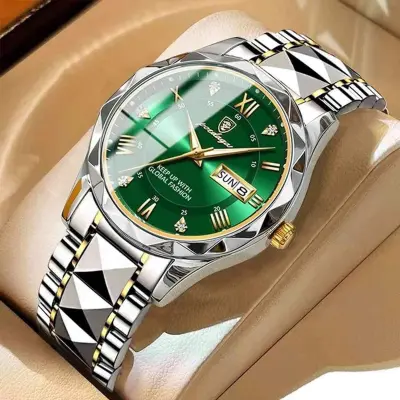 POEDAGAR 615 Date Week Stainless Steel Original Quartz Men Watches