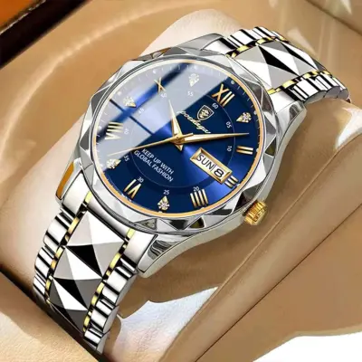 POEDAGAR 615 Date Week Stainless Steel Original Quartz Men Watches