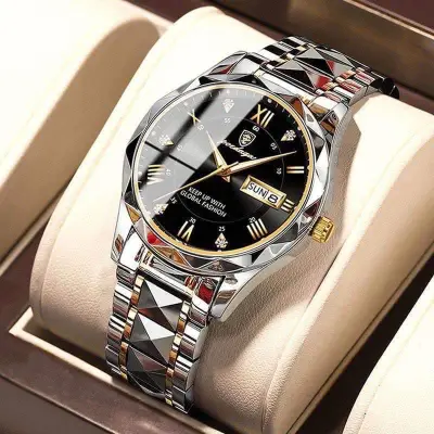POEDAGAR 615 Date Week Stainless Steel Original Quartz Men Watches