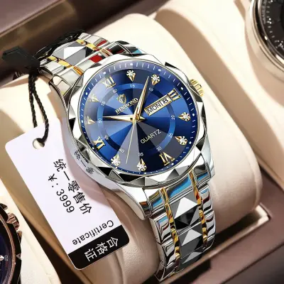 Binbond Day & Date Cutting men's Watch Silver Blue