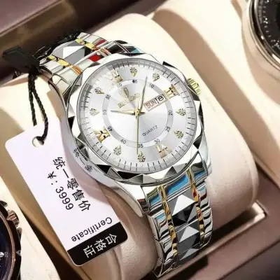 Binbond Day & Date Cutting men's Watch Silver White