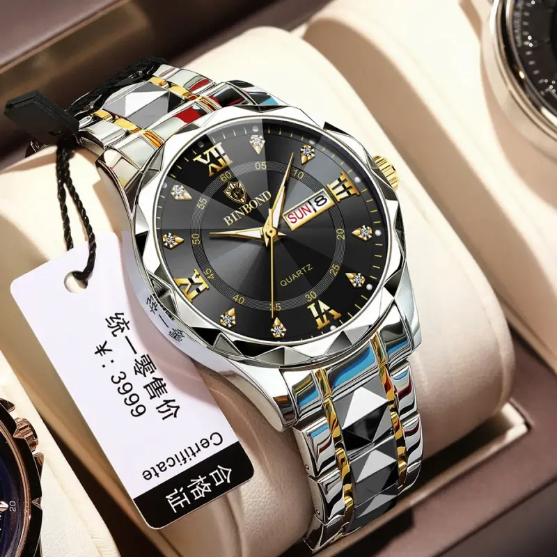 Binbond Day & Date Cutting men's watch Toton Black