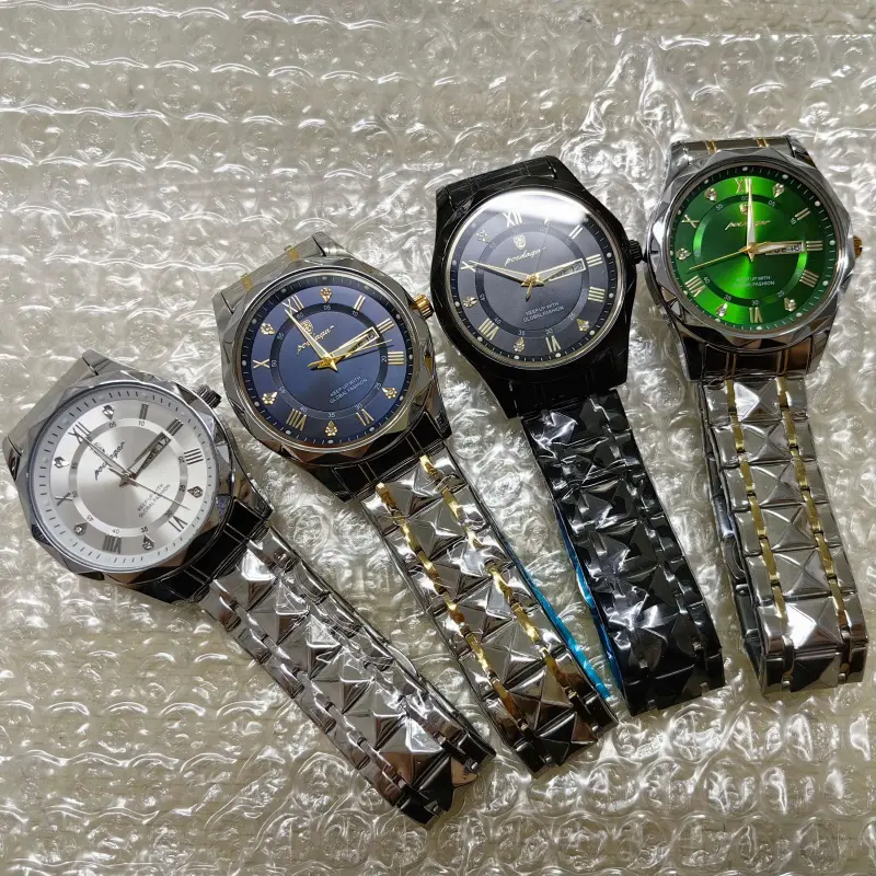 POEDAGAR 615 Date Week Stainless Steel Original Quartz Men Watches